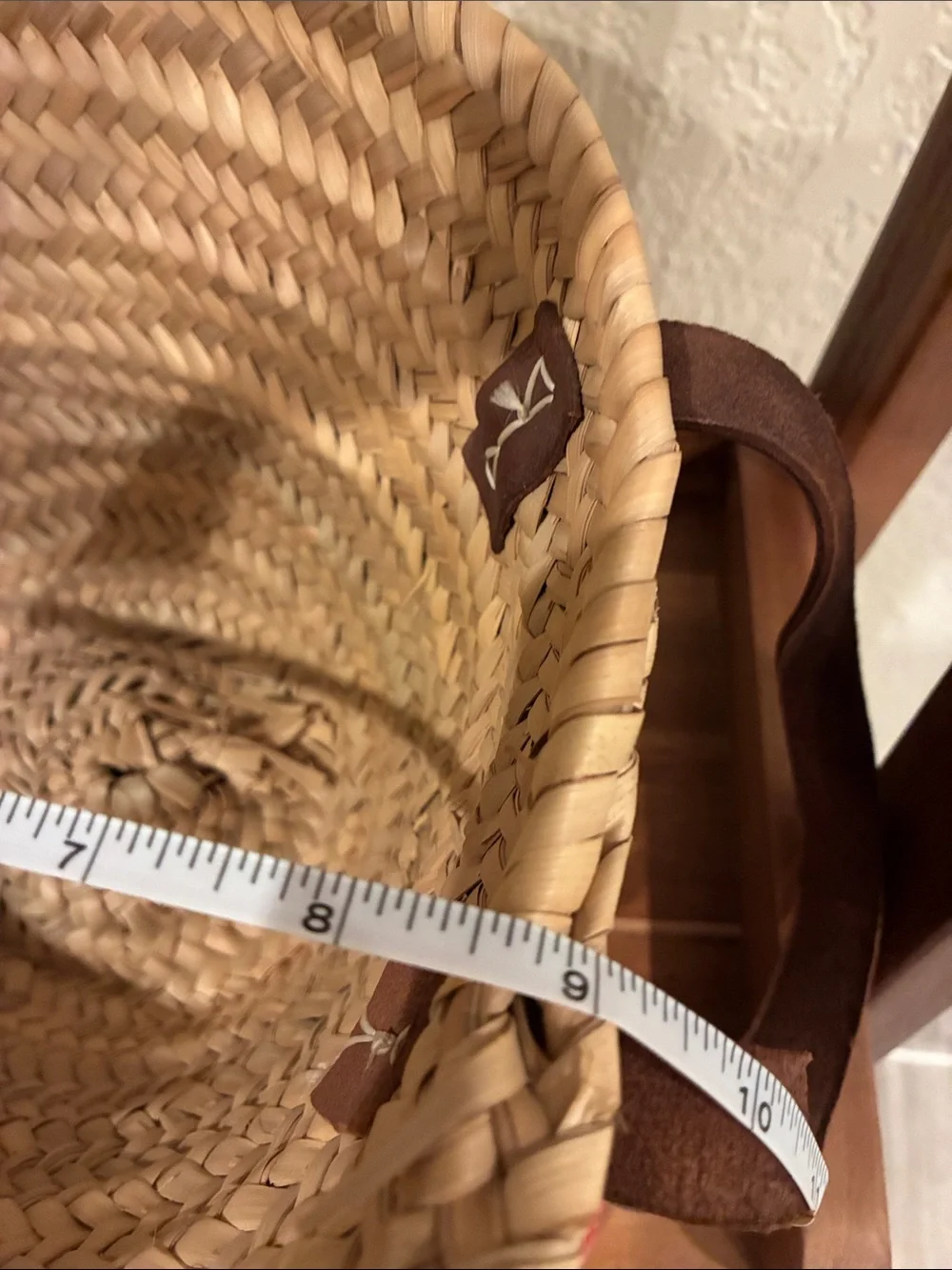 Woven Straw Tote Bag with Brown Leather Straps